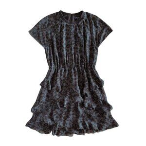 Madewell Radiant Dress Inkspot Leopard Tiered Short Sleeve Animal Print Size 6